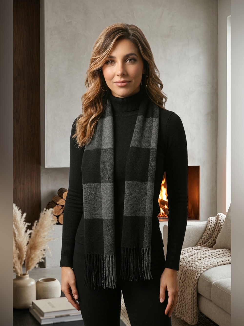 Sokool Unisex Black and Gray Striped Scarf